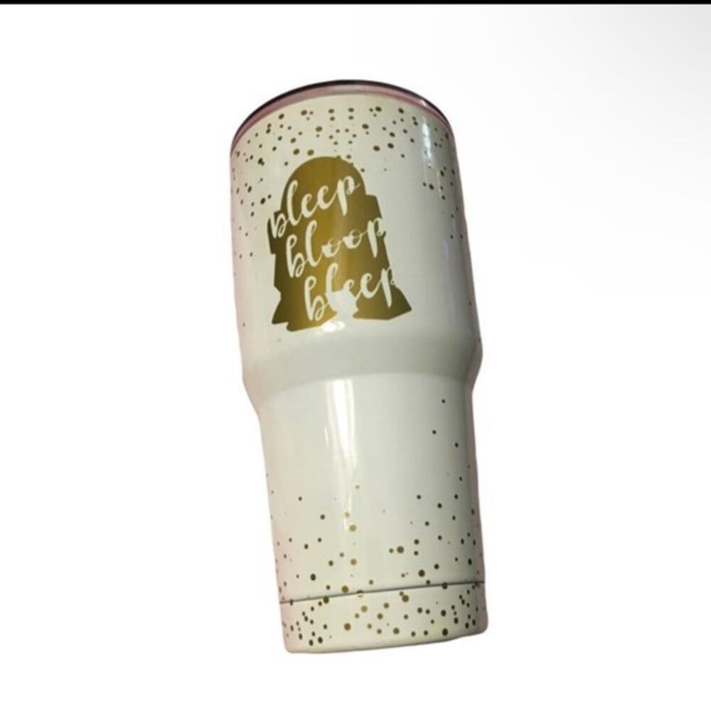 Star Wars R2D2 Tumbler Gold on White Metal Lucas films 40oz